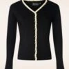 Vixen Reagan Ruffle Trims Cardigan In Black -King Louie Shop 246285 Vixen 47901 Cardigan Ruffle Trims Vneck Black 230601 00404W category