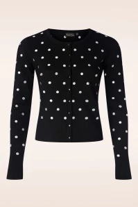 Vixen Emma Embroidered Polka Dot Cardigan In Black