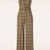 Vixen Penny Pinnafore Jumpsuit In Brown -King Louie Shop 246385 Vixen 47940 Jumpsuit Plaid Cropped Pinafore Brown 230607 00404W category
