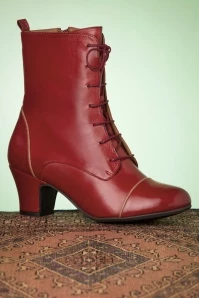 40s Fabian Leather Ankle Booties In Red