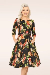 Leah Swing Dress In Black And Orange