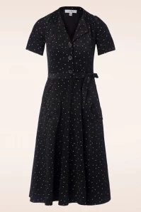 Corduroy Revers Midi Dress Dots In Black