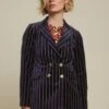 King Louie Tina Pinstripe Blazer In Midnight Blue -King Louie Shop 246759 King Louie 46943 Blazer Tina Pinstripe Blue 021L jusite category