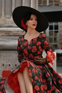 The Bombshell Roses Swing Dress In Black