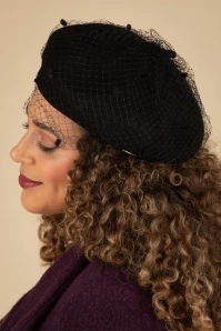 Claar Beret Hat With Veil In Black 4 Claar Beret Hat With Veil In Black - Image 2