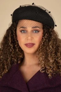 Claar Beret Hat With Veil In Black 3 Claar Beret Hat With Veil In Black