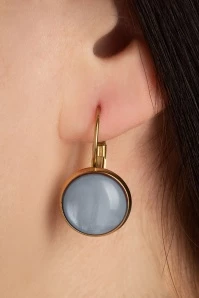 Goldplated Dot Earrings In Grey Marble