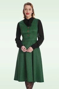Happy Houndstooth Swing Dress In Green