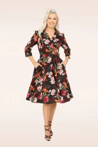 Hailey Flower Swing Dress In Black