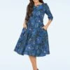 Delaney Swing Dress In Blue -King Louie Shop 247364 Heart and Roses 48172 Dress Swing Roses Swirls Blue 020LW category