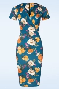 Dahlia Floral Pencil Dress In Blue
