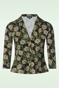 Anna Foliage Blouse In Black And Green