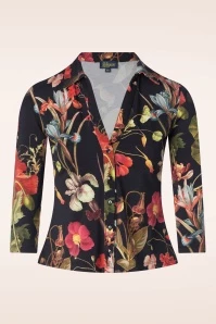Anna Autumn Garden Blouse In Black And Multi