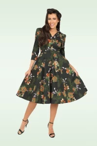 Gina Floral Swing Dress In Green