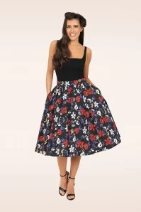 Milly Floral Swing Skirt In Black