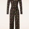 Diana Retro Birds Jumpsuit In Dark Blue And Brown -King Louie Shop 247463 Lalamour 46729 Jumpsuit Flowers Brown Black 09012023 005W category