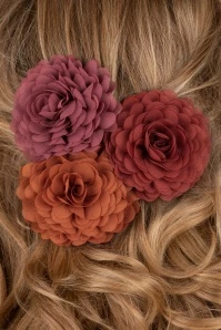 Hair Flowers Set In Arabesque Orange, Mauve And Rusty Red 4 Hair Flowers Set In Arabesque Orange, Mauve And Rusty Red - Image 2