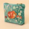 Powder Folk Art Hedgehog Velvet Mini Pouch In Aqua -King Louie Shop 247503 Powder 48317 Pouch Velvet Hedgehog Green 020LW category