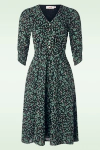 Louche Kathlyn Fleur Vert Print Midi Dress In Black