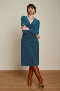 King Louie Lot Moda Midi Stripe Dress In Lapis Blue