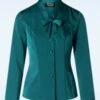 Topvintage Exclusive ~ Belinda Blouse In Teal -King Louie Shop 247861 Heart and Roses 48181 Blouse Satin Cyan Ribbon 09152023 005W category