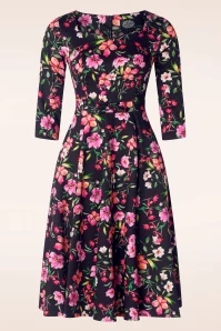 Lily Flower Swing Dress In Black