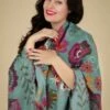 Powder Floral Symmetry Scarf In Blue -King Louie Shop 247905 Powder 48325 Teal Floral Scarf 09132023 032 category