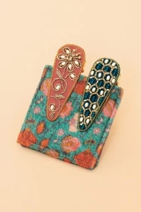 Powder Bejewelled Hairclips In Teal And Tangerine 3 Powder Bejewelled Hairclips In Teal And Tangerine