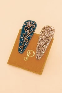 Powder Bejewelled Hairclips In Vanilla And Teal