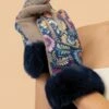 Powder Bernadette Floral Folk Art Suedine Gloves In Navy -King Louie Shop 247949 Powder 48332 Gloves Flowers Blue Brown 020L category
