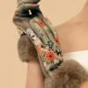 Powder Bernadette Floral Folk Art Suedine Gloves In Olive And Rust -King Louie Shop 247950 Powder 48331 Gloves Flowers Brown Green 020L category