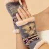 Powder Gingerbread Wrist Warmers In Slate Grey -King Louie Shop 247952 Powder 48327 Wrist Warmer Beige Grey 020L category