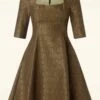 Norma Dress In Gold -King Louie Shop 247983 Femkit 47823 Dress Jaquard Gold Brown 09152023 005W category