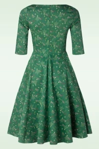 Topvintage Exclusive ~ Adriana Long Sleeve Xmas Swing Dress In Dark Green - Image 3