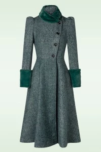 Vixen 40s Violet Fur Trim Dress Coat In Green