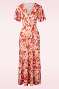 50s Helene Tropical Flower Cross Over Maxi Dress In Orange