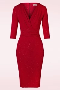 Gloria Glitter Pencil Dress In Red