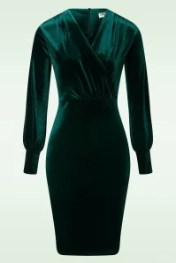 50s Elena Velvet Pencil Dress In Green