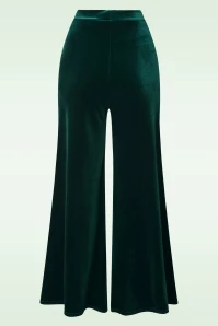 70s Victoria Velvet Wide Leg Trousers In Green 4 70s Victoria Velvet Wide Leg Trousers In Green - Image 2