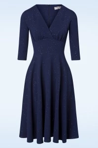 50s Gloria Glitter Swing Dress In Navy