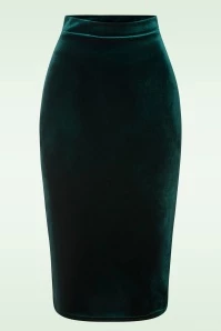 50s Glendie Velvet Pencil Skirt In Bottle Green