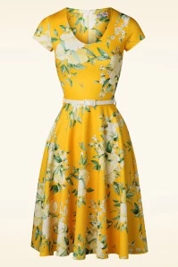 50s Carola Floral Swing Dress In Yellow