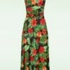 50s Grecian Tropical Flower Maxi Dress In Black