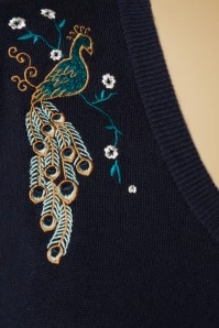 50s Proud Peacock Cardigan In Night Blue 4 50s Proud Peacock Cardigan In Night Blue - Image 2